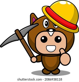 vector cartoon character mascot costume animal cute beaver farmer mining