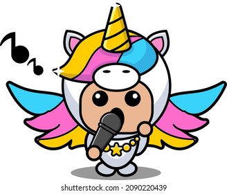 vector cartoon character mascot costume animal unicorn lovely cute singing