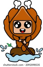 vector cartoon character mascot costume food cute roast chicken river boat
