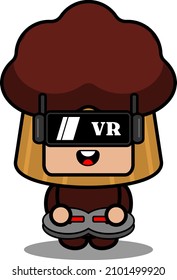 vector cartoon character mascot costume food cute muffins playing virtual reality game