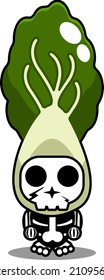 vector cartoon character mascot costume human skull vegetable cute bok choy