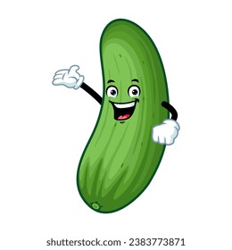 dibujos animados vectoriales, personajes y mascota de un pepino con pose de bienvenida.