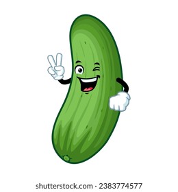 vector cartoon, character, and mascot of a cucumber with two finger.