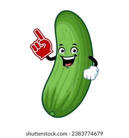 dibujos animados vectoriales, personajes y mascota de un pepino que usa espuma en el dedo.