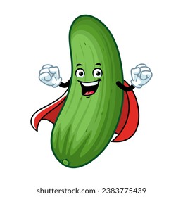 vector cartoon, character, and mascot of a cucumber superhero.