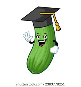 vector cartoon, character, and mascot of a cucumber wearing graduation hat.