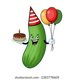 vector cartoon, character, and mascot of a cucumber birthday party.