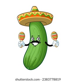 vector cartoon, character, and mascot of a cucumber holding maracas.