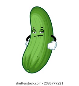 dibujos animados vectoriales, personajes y mascota de un pepino con cara de expresión aburrida.