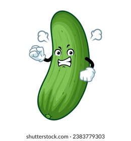 caricatura vectorial, personaje y mascota de un pepino con cara de expresión enojada.