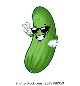 vector cartoon, character, and mascot of a cucumber wearing black eyeglasses.