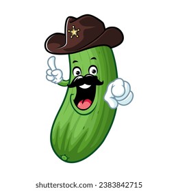 vector cartoon, character, and mascot of a cucumber wearing sheriff hat.