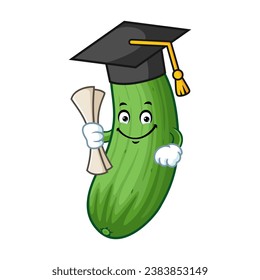 vector cartoon, character, and mascot of a cucumber wearing graduation hat.