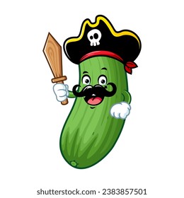 vector cartoon, character, and mascot of a cucumber wearing pirates costume.