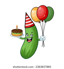 dibujos animados vectoriales, personajes y mascota de una fiesta de cumpleaños de pepino.