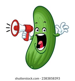 vector cartoon, character, and mascot of a cucumber holding megaphone.