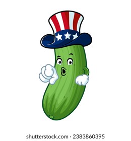 vector cartoon, character, and mascot of a cucumber with i want you pose.