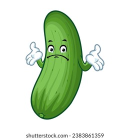 vector cartoon, character, and mascot of a cucumber with i do not know expression face.