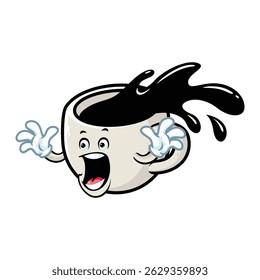 vector cartoon, character, and mascot of a cup of coffee with surprised expression face.