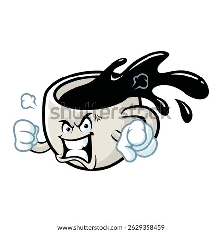 vector cartoon, character, and mascot of a cup of coffee with angry expression face.
