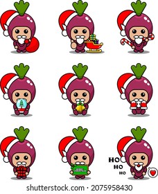 personaje de caricatura vectorial mascota lindo dulce papa vestuario de verduras set paquete de navidad