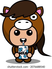 vector cartoon character mascot cute horse animal costume drinking milk