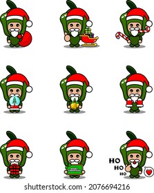 vector cartoon character mascot cute green pepper vegetable costume set christmas bundle