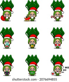 vector cartoon character mascot cute green lettuce vegetable costume set christmas bundle