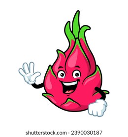 vector cartoon, character, and mascot of a dragon fruit with wave hand.