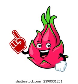 dibujos animados vectoriales, personajes y mascota de un fruto de dragón que usa espuma en el dedo.