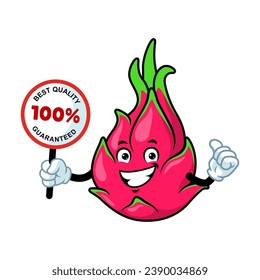 dibujos animados vectoriales, personajes y mascota de una fruta de dragón con cartón garantizado.