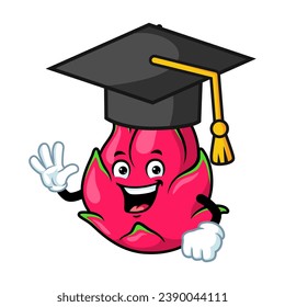 vector cartoon, character, and mascot of a dragon fruit wearing graduation hat.