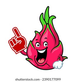 vector cartoon, character, and mascot of a dragon fruit wearing finger foam.