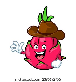 caricatura vectorial, personaje y mascota de un fruto de dragón con sombrero de vaquero.