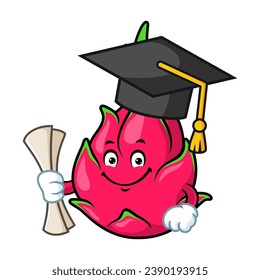 vector cartoon, character, and mascot of a dragon fruit wearing graduation hat.