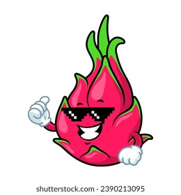 vector cartoon, character, and mascot of a dragon fruit with thug life style.