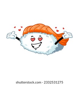 dibujos animados vectoriales, personajes y mascota de un sushi de ebi nigiri enamorado.