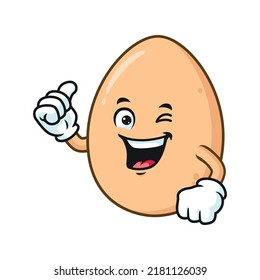 vector cartoon, character, and mascot of an egg with thumbs up hand.