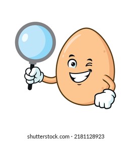vector cartoon, character, and mascot of an egg holding loupe.