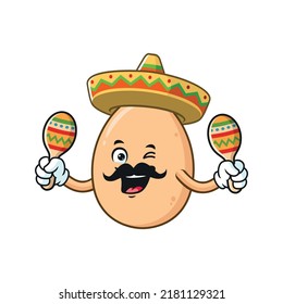 Vector Cartoon, Character, And Mascot Of An Egg Holding Maracas.