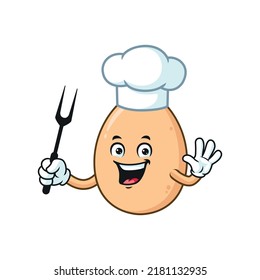 dibujos animados vectoriales, personajes y mascota de un tenedor de huevo que contiene un tenedor de parrilla.