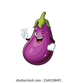 vector cartoon, character, and mascot of an eggplant with two finger.