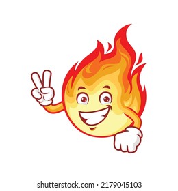 vector cartoon, character, and mascot of a flame with two finger.