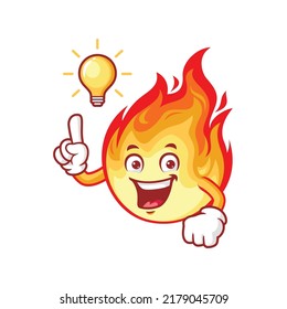 vector cartoon, character, and mascot of a flame get an idea.