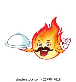 vector cartoon, character, and mascot of a flame holding tray catering.