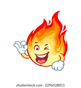 vector cartoon, character, and mascot of a flame with ok pose.