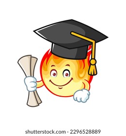 vector cartoon, character, and mascot of a flame wearing graduation hat.