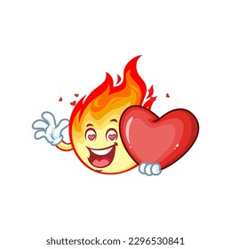 vector cartoon, character, and mascot of a flame holding heart in love.