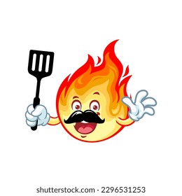 Vektorgrafik, Charakter und Maskottchen einer Flamme, die Spatel hält.