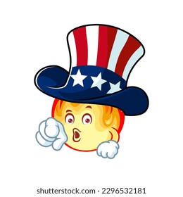 vector cartoon, character, and mascot of a flame wearing uncle sam hat.